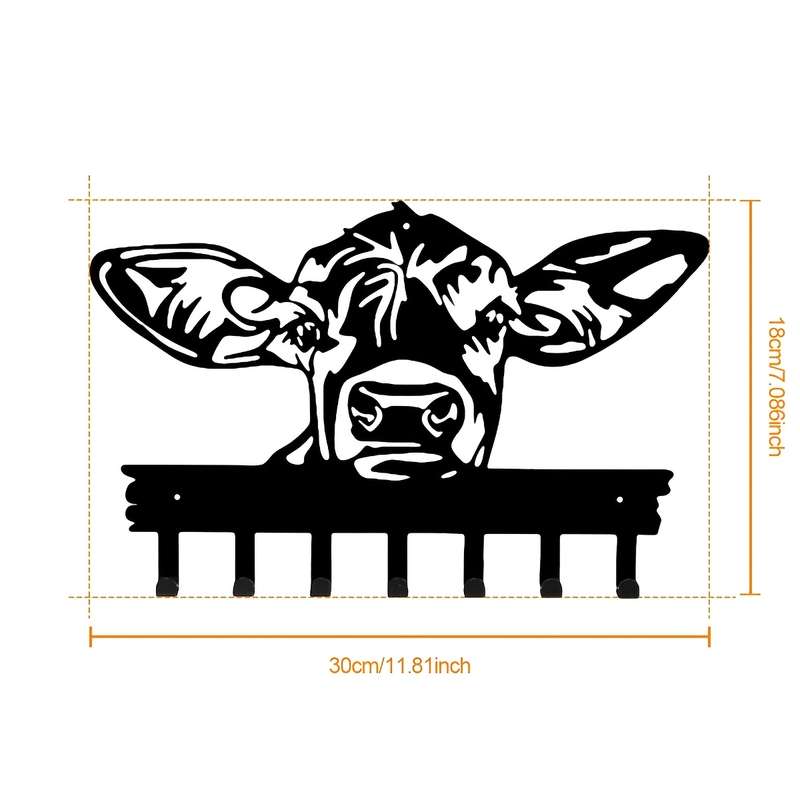 1pc Chic Cow-Head Metal Key  Coat Hook RackRustic Black Wall-Mounted Design with Powder-Coated F