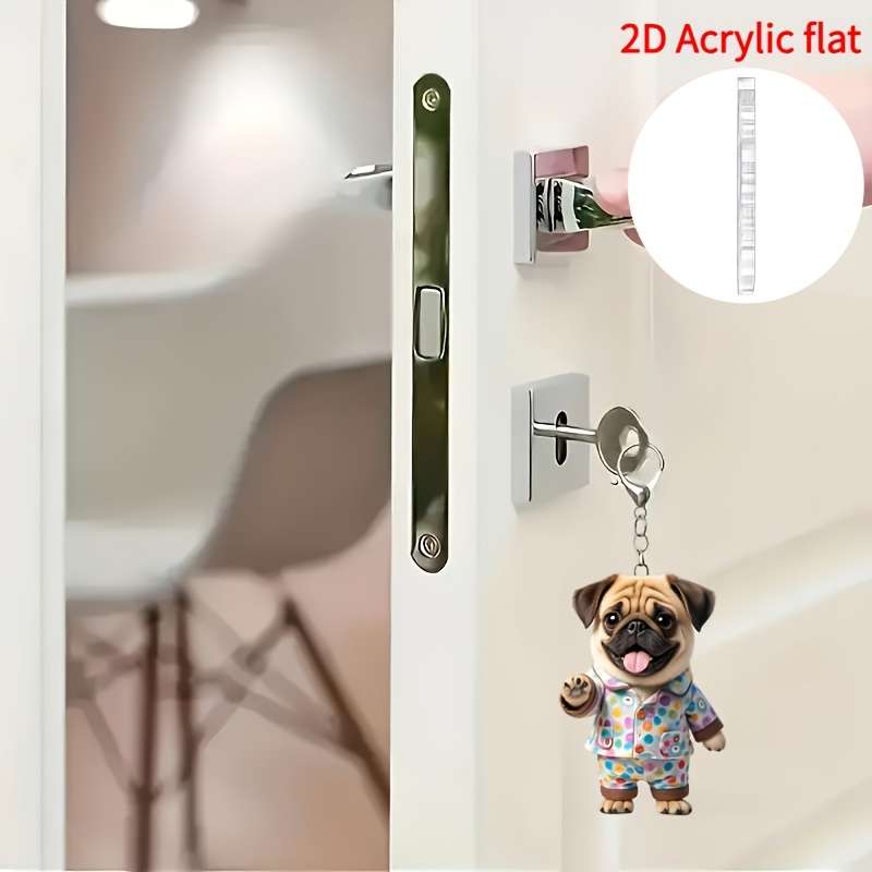1pc 2D Flat   Keychain  Cute Pajamas Pug  Acrylic Keychain Cute Flat Keychain Ornament