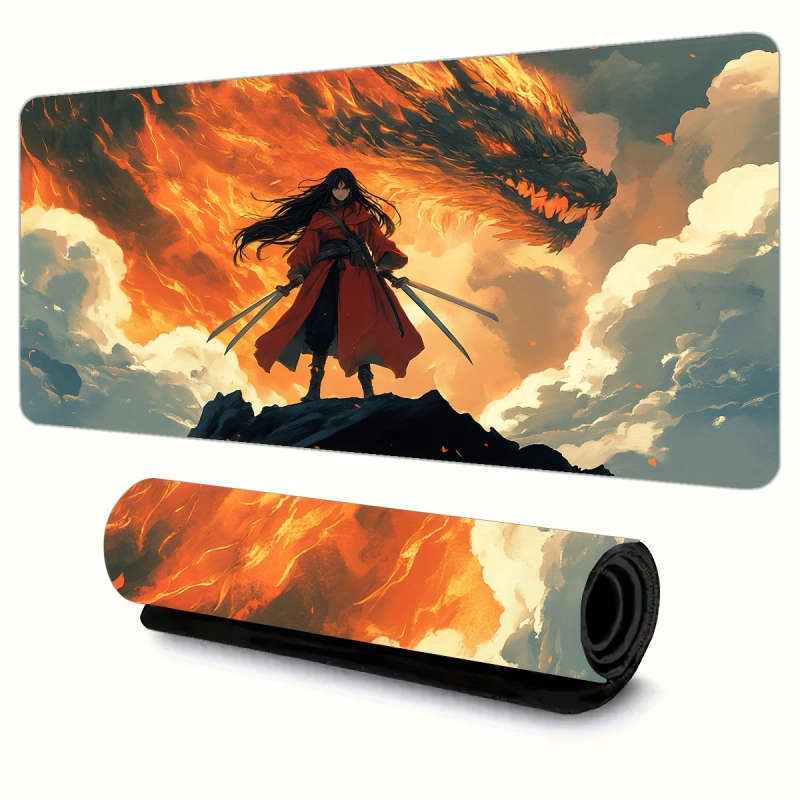 1pc 30x80cm Dragon Rider in Red Armor Mouse Pad Durable Non-Slip Washable Rubber Desk Mat