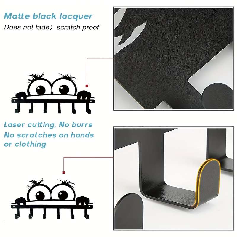 1pc Art Deco Style Metal Key Holder with Big Eyes Creative Wall-Mounted Hook for Keys and Accessori