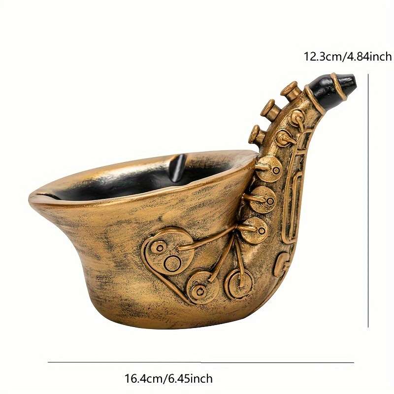 1pc Resin Saxophone Ashtray Vintage Creative Sax Design Ornament Trendy Home Living Room Deco
