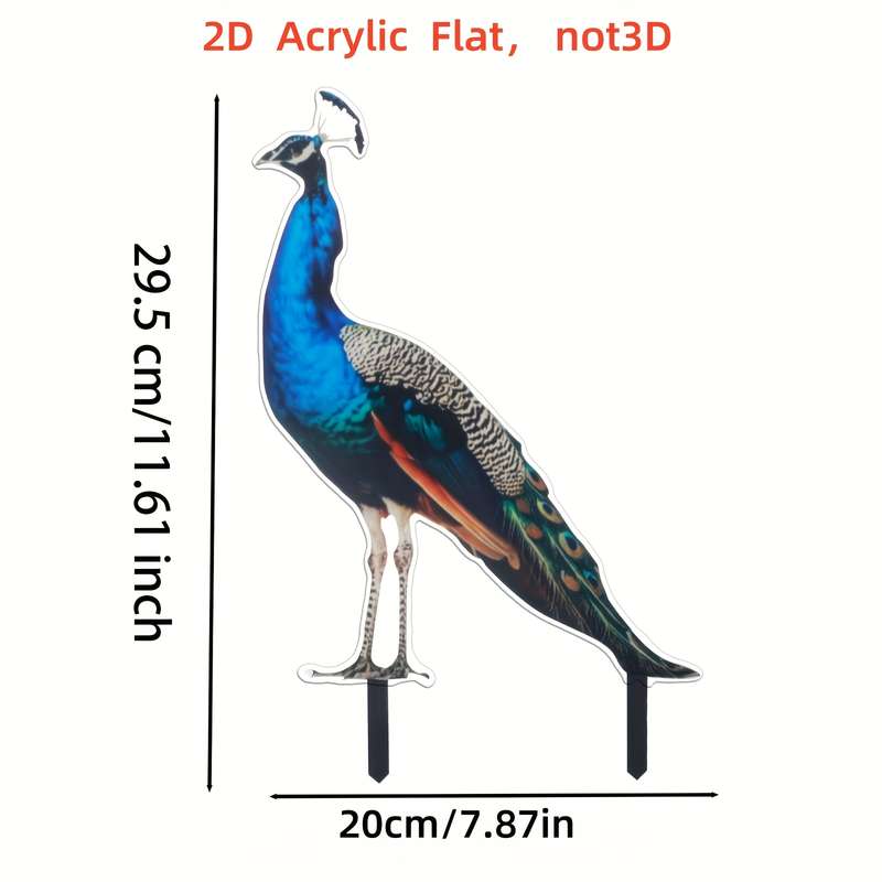 1pc 2D Flat   Vibrant  Printing Acrylic Peacock Garden Stake Durable Wind Rainproof