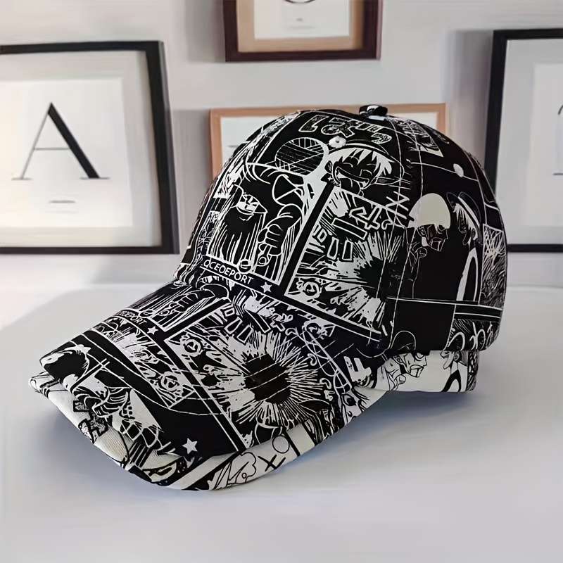 1pc Trendy Men's Graffiti Baseball Cap Black White Abstract Design Lightweight Sun Protect