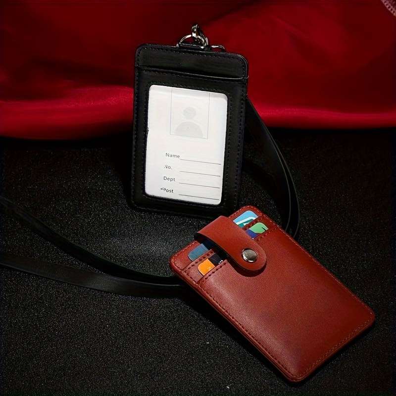 1pc PU Leather Work ID Badge Holder with RFID Block 1 pc Durable ID Card Case with Lanyard Mult