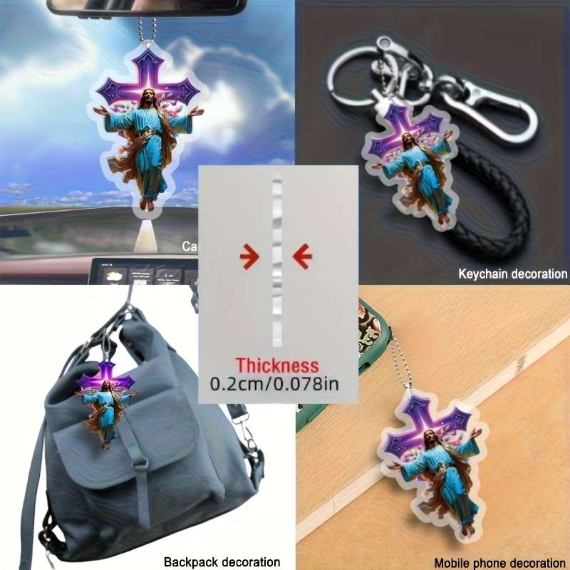 1pc 2D Flat   of  Printed Luminous Cross-Themed Acrylic Hanging Decoration Multifuncti