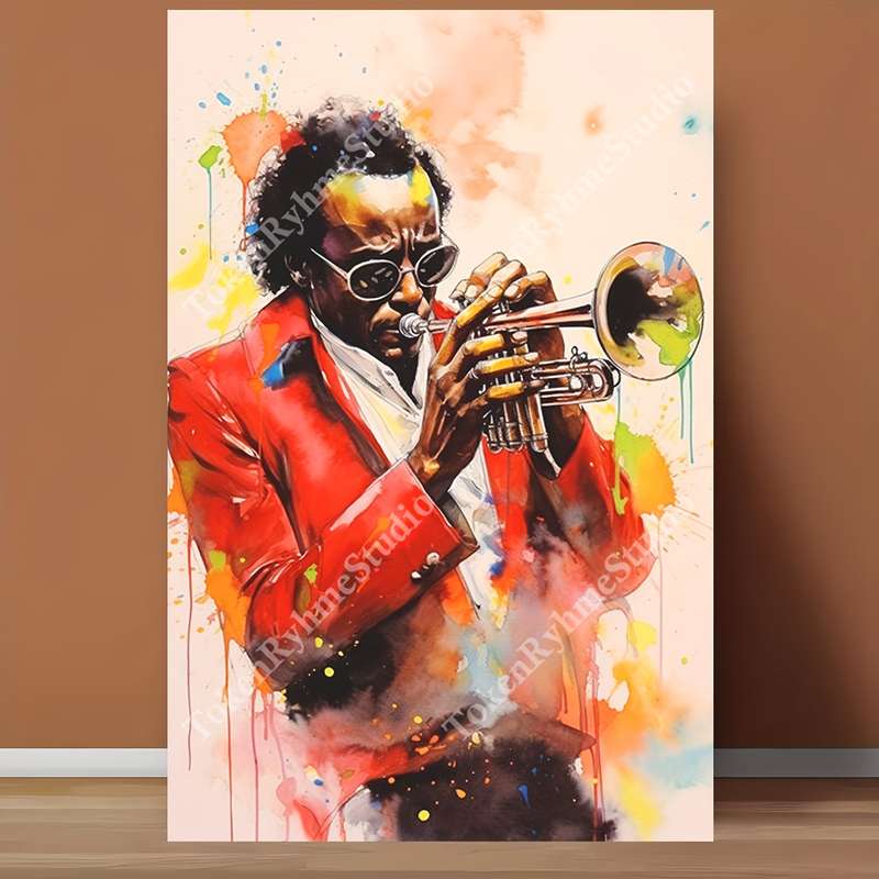 1pc  Miles Davis Frameless Canvas Print 30.48x45.72cm Jazz Musician Wall Art Vibrant Colorfu
