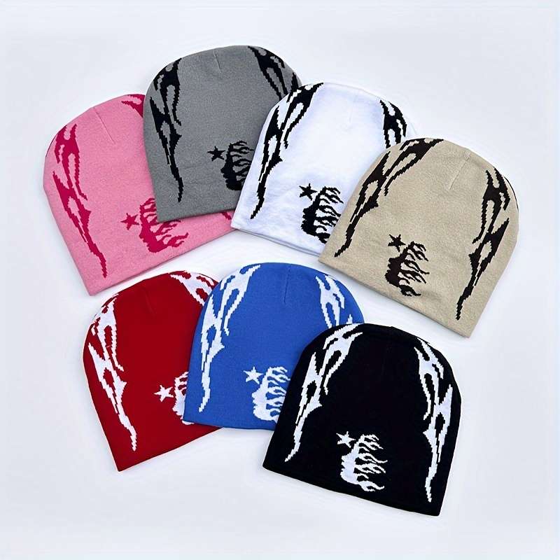 1pc Unisex Sports Skullies Beanies with Hell Star Double-Face Jacquard Design Acrylic Blend with