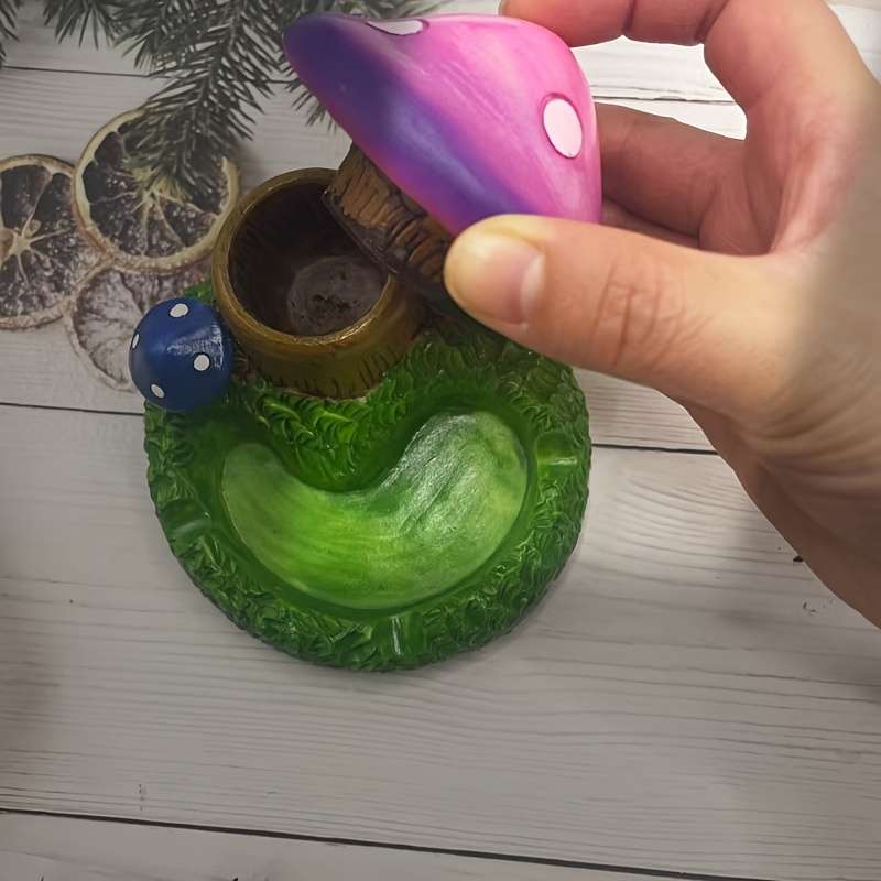 1pc Whimsical Mushroom-Shaped Resin Ashtray with Lid C Handcrafted Unique Design for Indoor Outd
