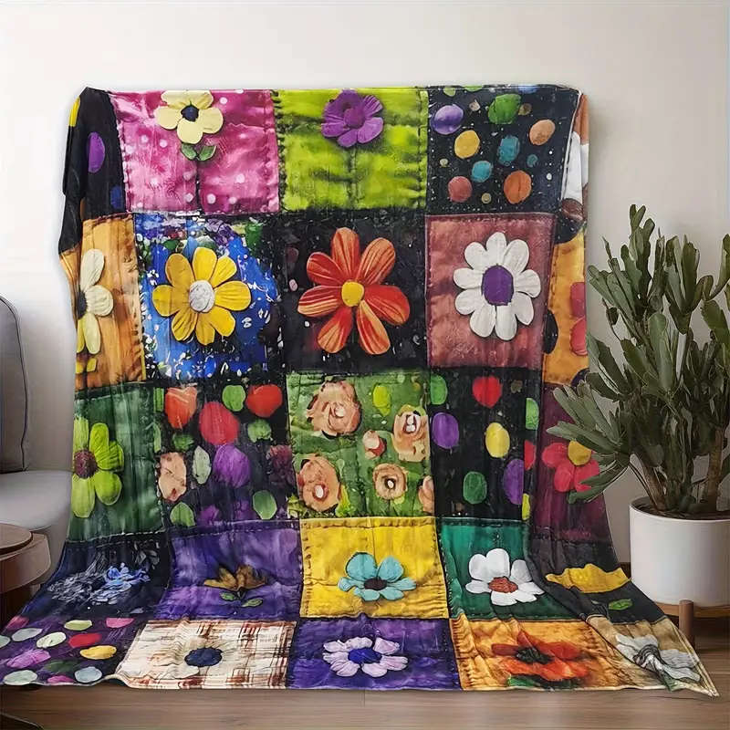 1 Handmade Floral Patchwork Throw Blanket 75CM*105CM