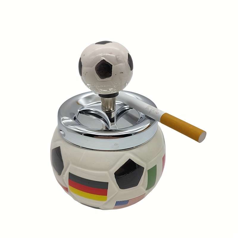 1pc Vintage Soccer-Themed Ceramic Ashtray with Ball and Flag Design Ideal for Home Bar Hotel K