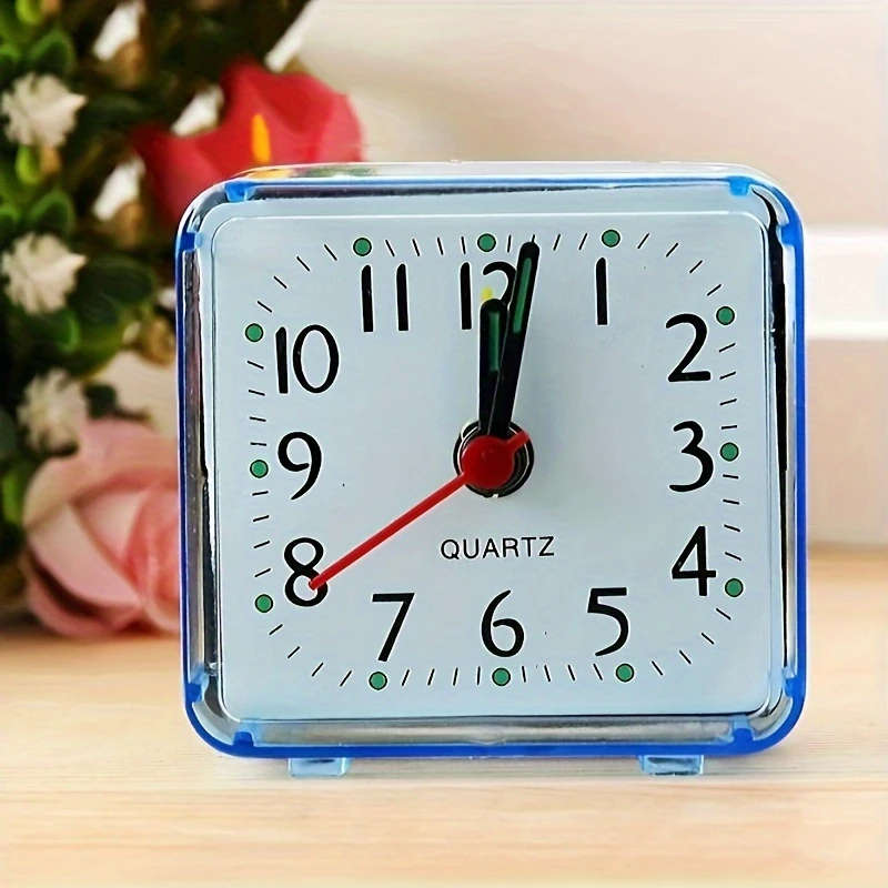 1pc Simple Square Travel Alarm Clock Plastic Desk Clock with Flat Crown Battery Operated AA Not Incl