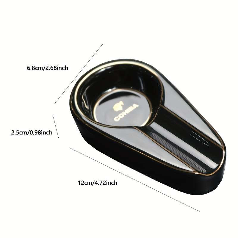 1pc Elegant Ceramic Cigar Ashtray with Golden Accents Portable Round Design for Home Use Ideal