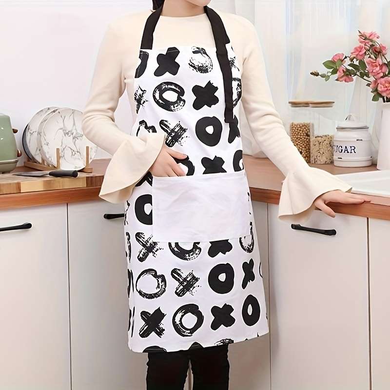 1pc Nordic-Inspired Cotton Knit Kitchen Apron with Large Front Pocket Sleeveless Cooking Apron fo