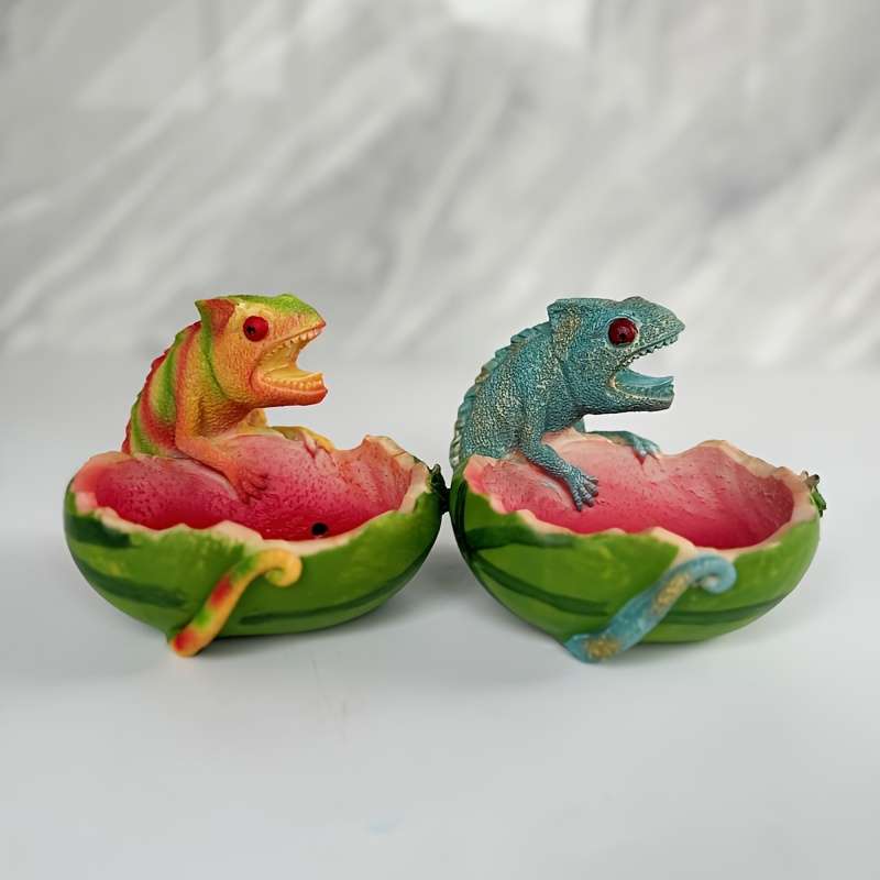 1pc Modern Resin Chameleon Lizard Watermelon Shaped Ashtray Animal Theme Irregular Tabletop De