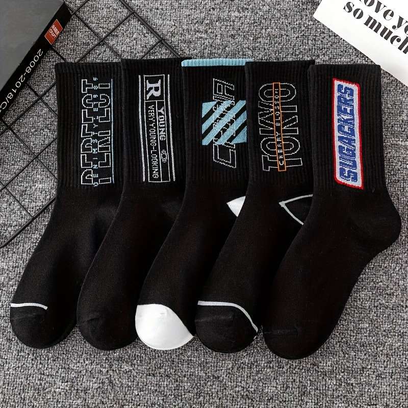 5 Pairs Of Mixed Colors Asian One Size High Elastic Socks