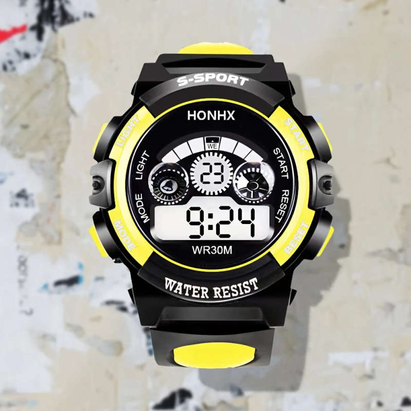 1pc Digital Sports Watch for Boys Casual Style Water Resist Electronic Movement Digital Display Plas