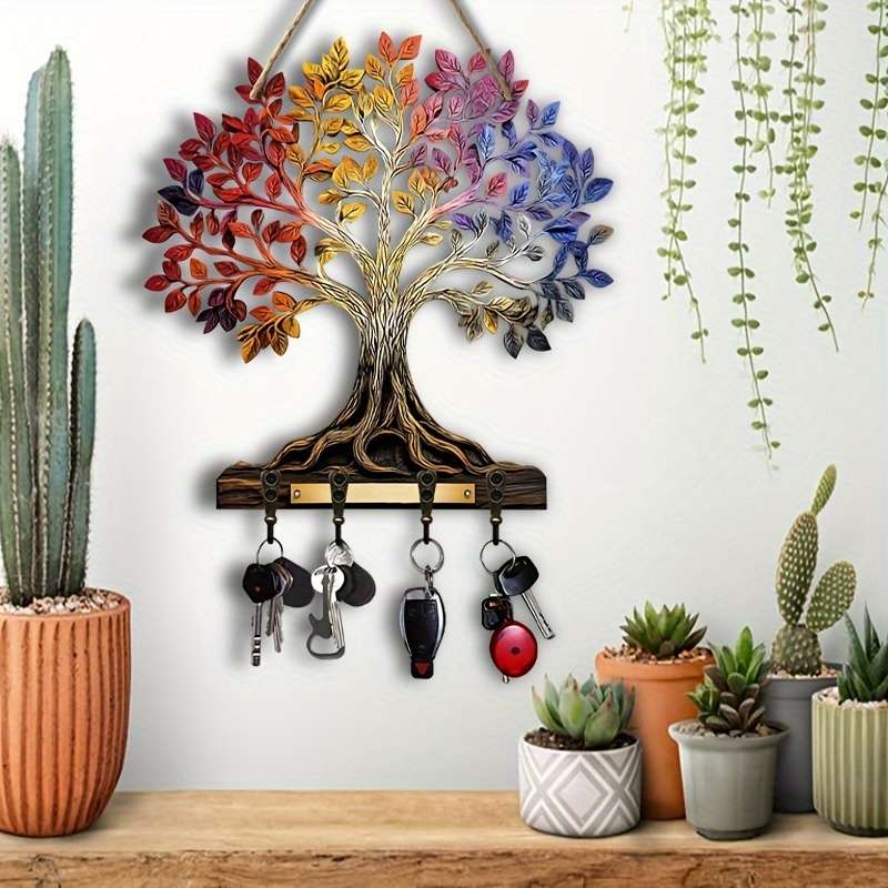 1pc color tree of life home wooden key hanger key storage with hooks four-season multi-functional
