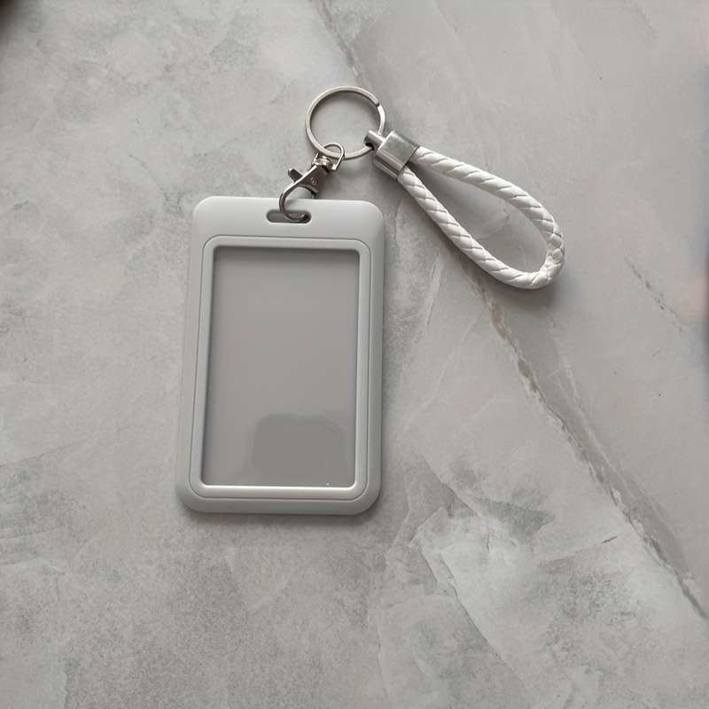 1pc Fashionable Macaron Solid Color Plastic Commuter Card Case with Keychain Hand Washable Non-D