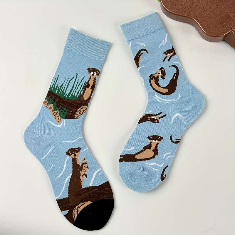 1 Pair Light Blue Otter  One Size Socks