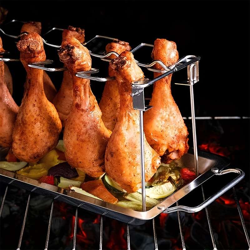 Stainless Steel Chicken Leg Wing Rack Foldable Vertical Roaster Stand for BBQ Smoker Oven