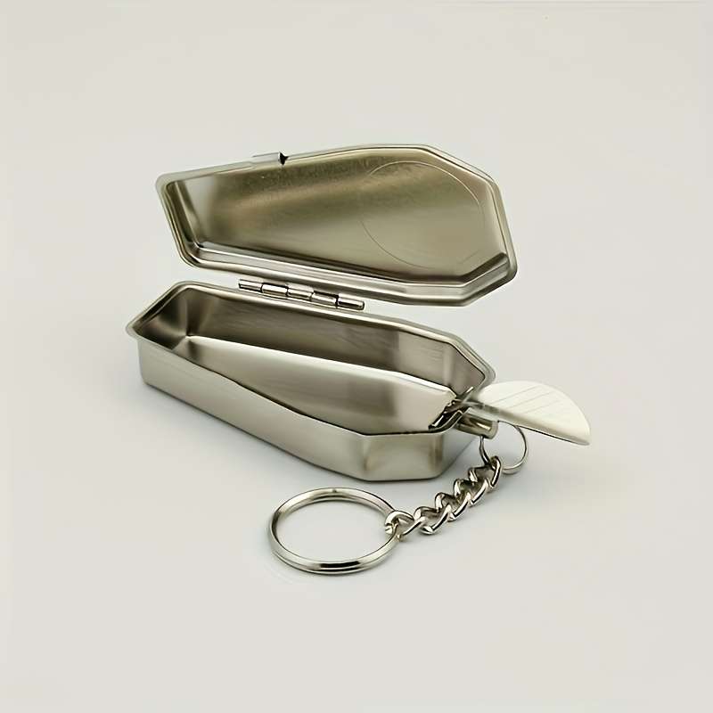 1pc Halloween Rose Colored Coffin Shaped Pocket Ashtray Keychain Portable Mini Ashtray with Li
