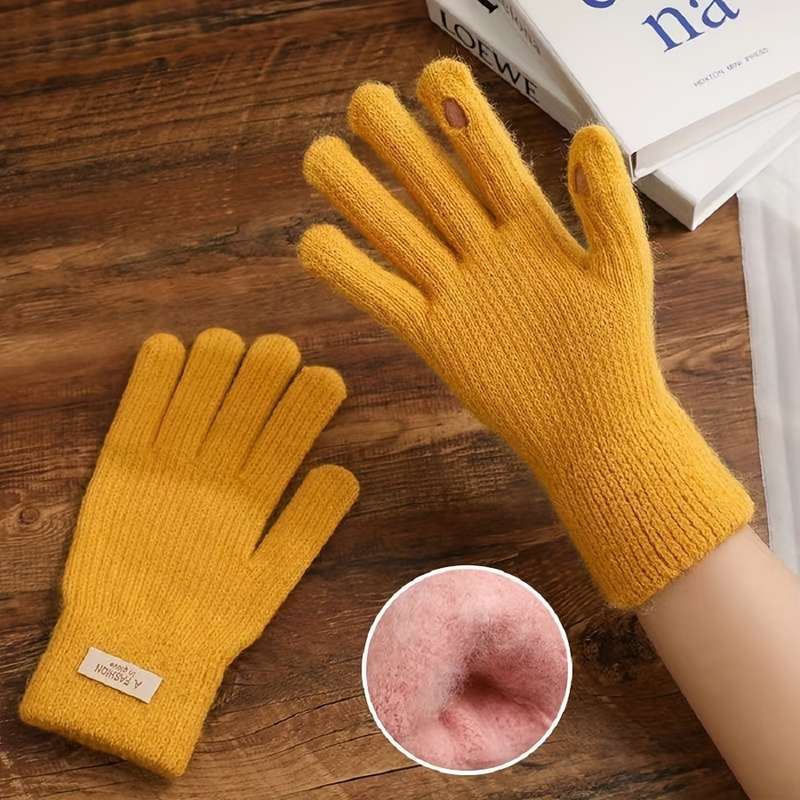 1 Pair Beige Color Warm Gloves