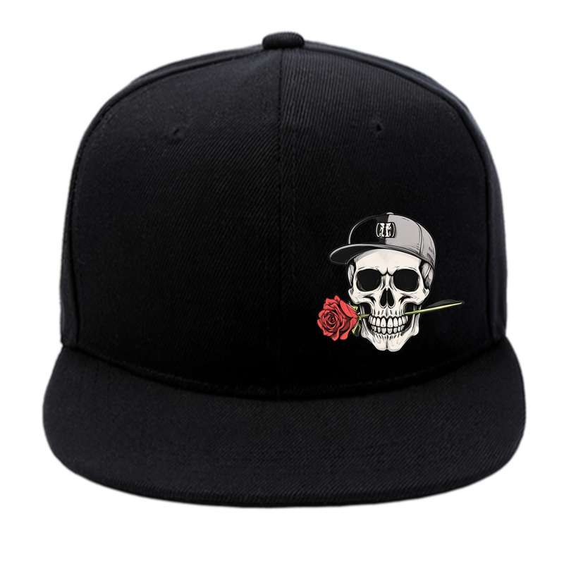 1pc Adjustable Hip Hop Baseball Cap with Skull and Rose Graphic Vintage Style Flat Brim Polyester