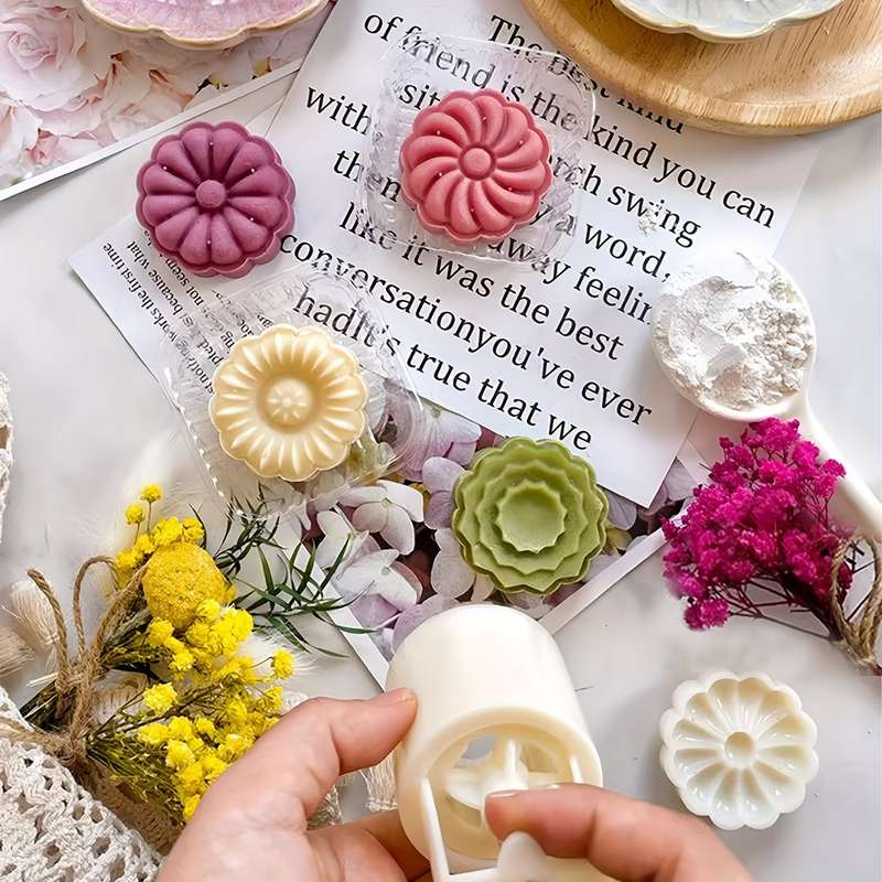6pcs set of chrysanthemum and rose mooncake molds hand-pressed non-stick mung bean ice cream