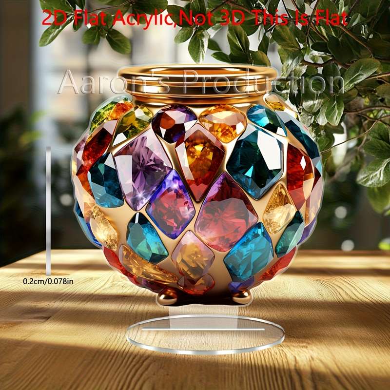1pc 2D Flat  Acrylic Golden Colorful Gemstone Vase Bohemian Style Elegant  Design Perf