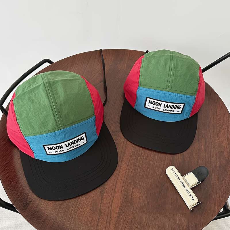 1pc Adjustable Breathable Moonscape Design Baseball Cap Wide Brim Colorful Patchwork Hand Was