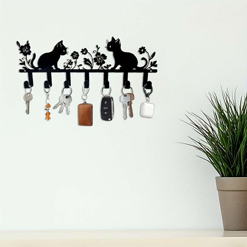 1pc A Cute Cat And Flower Keychain Metal Wall Hook Stylish Paint Finish Easy to Install Decorati