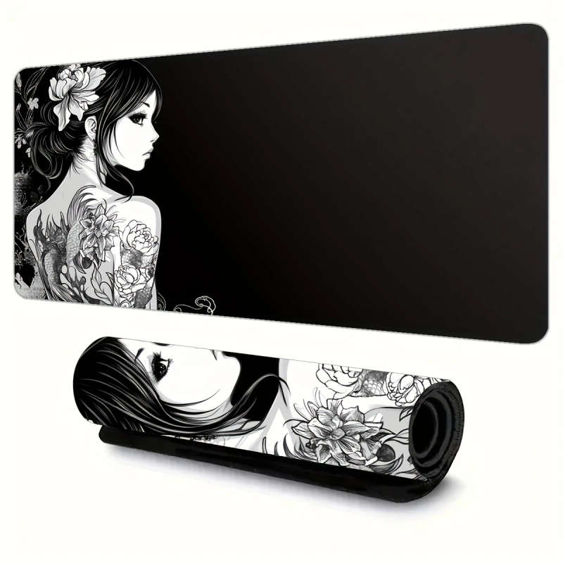 1pc 30x80cm Japanese-Inspired Floral Tattoo Girl Mouse Pad Non-Slip Waterproof Washable Desk Mat