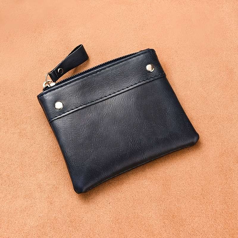 1pc One Men's retro solid color short wallet zipper card holder coin purse. Father's Day gift bi