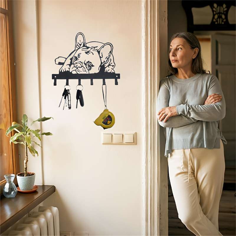French Bulldog Metal Wall Hook 1-Pack Decorative Key Holder Artistic Puppy Design Coat Hat Rack M