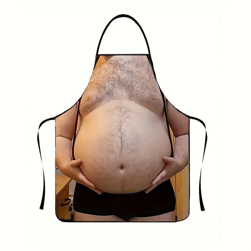 1pc Stylish Beer Belly Apron Black Polyester Adjustable Strap Perfect for Men'S Work Kitch