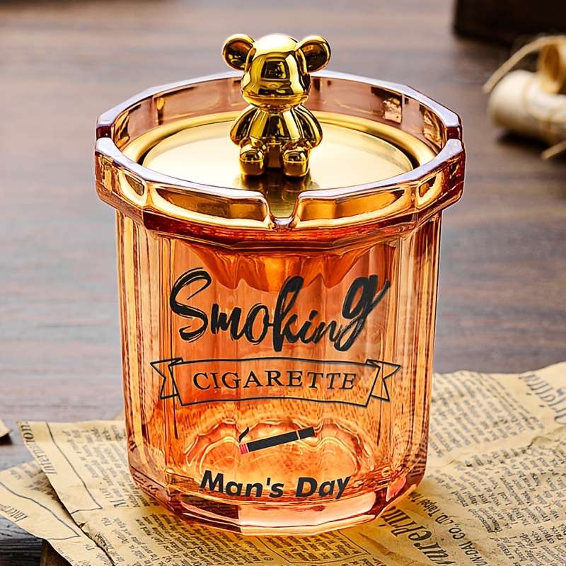 1-Pack Household Ash Tray with Stainless Steel Funnel Anti-Fly Ash Lid Windproof Fashionabl