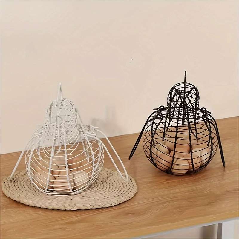 1pc Modern Cast Iron Chicken-Shaped Egg Basket Portable Anti-Shock Egg Storage Container for K