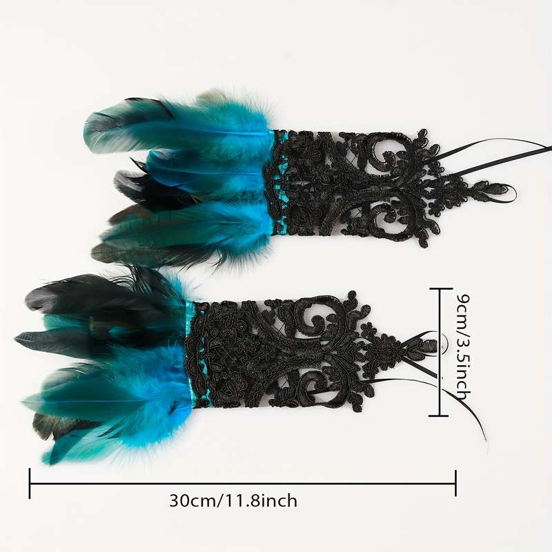 1 Pair White Lace Faux Feather Gloves