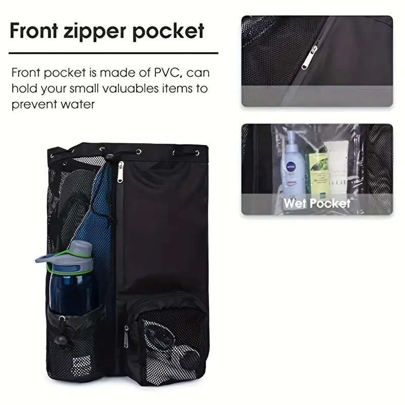 1pc Swimming Bag Mesh Drawstring Backpack with Wet Bag Beach Backpack Outdoor Water Fitness Gym Back