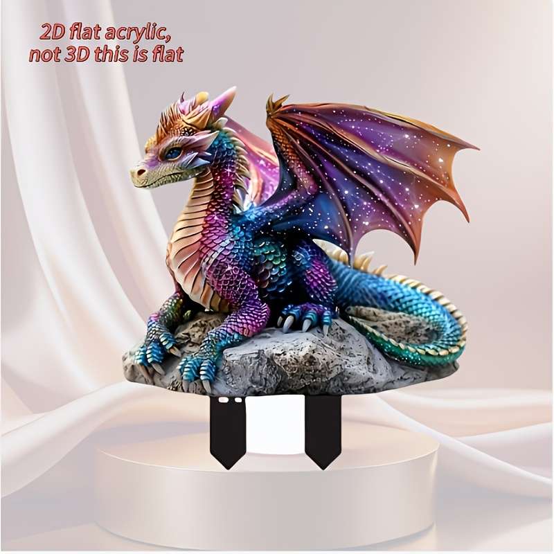 1pc 2D Flat   Diamond Dragon Figurine Garden Decor Ground Stake Acrylic Art Display Perfect G