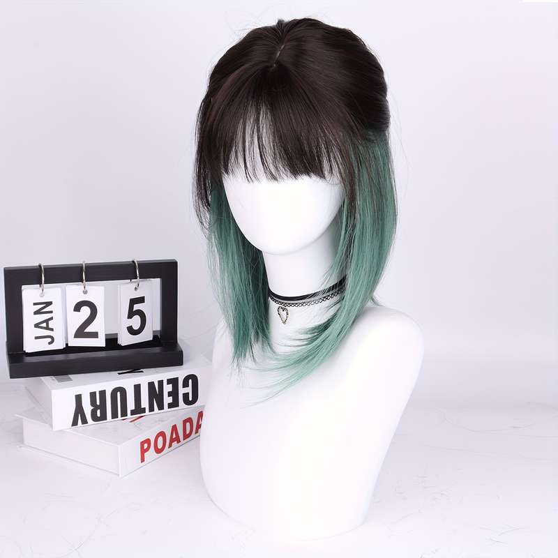 1Pc Brown Black+Green 40.64cm Fashion Design Wig