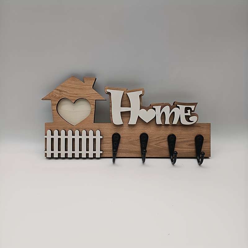 1pc Rustic Wooden Key Holder with Heart DesignEasy to Install Wall-Mounted Key Hook for Door or P