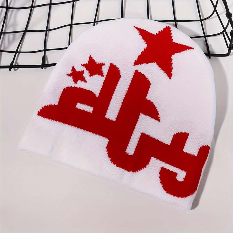 1pc DUTY Jacquard Knit Beanie Hat Unisex Acrylic Lightweight Pullover Cap for Street Fashion Out