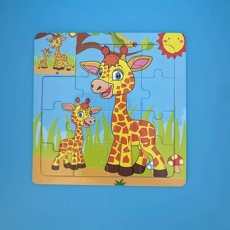 1pc Wooden Giraffe Puzzle Charming Animal-Themed Jigsaw with Colorful Giraffe Illus