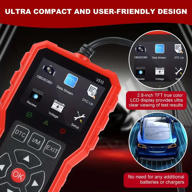 OBD2 Scanner Diagnostics Tool Full OBD2 Functionality Reset Modes 6 And 8 Engine Code Reader