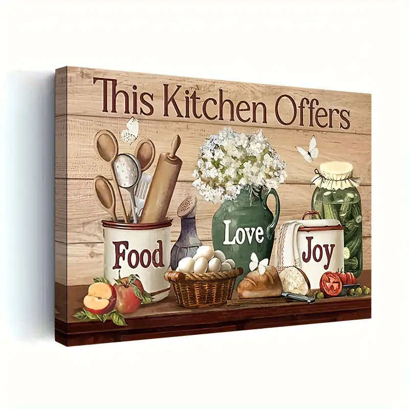 1pc Rustic Farmhouse Kitchen Wall Art Wooden Framed Canvas Print with Animal Design Perfect for Livi