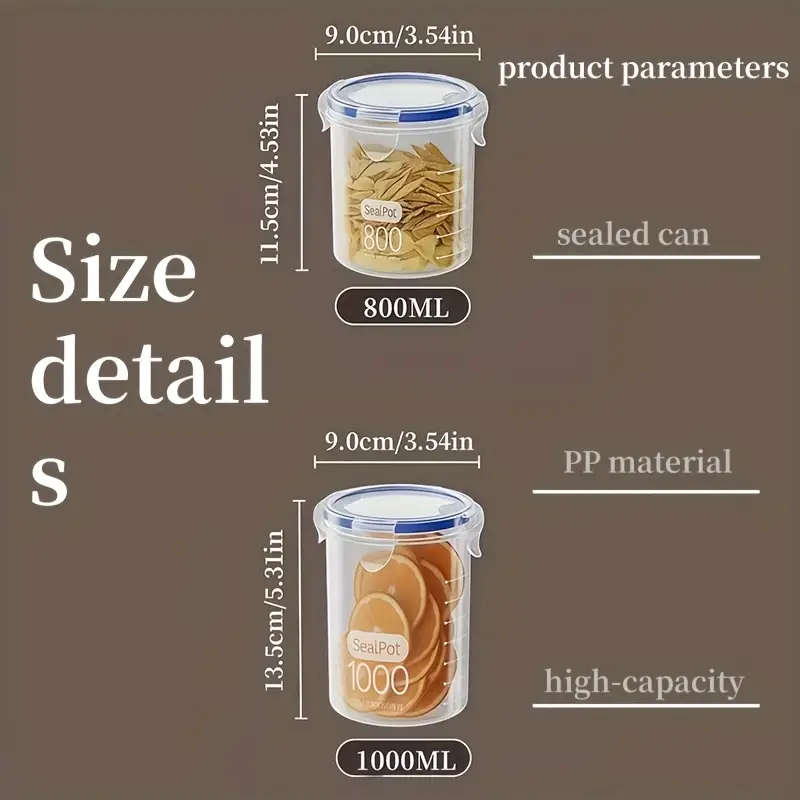 6pcs 800ml+1000ml Large Capacity Airtight Containers
