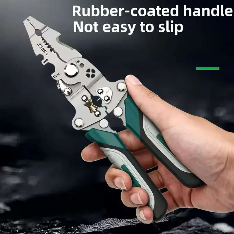 1pc 9in1 Folding Wire Stripping Pliers Industrial-Grade Chrome Vanadium Steel with Collapsible Desig