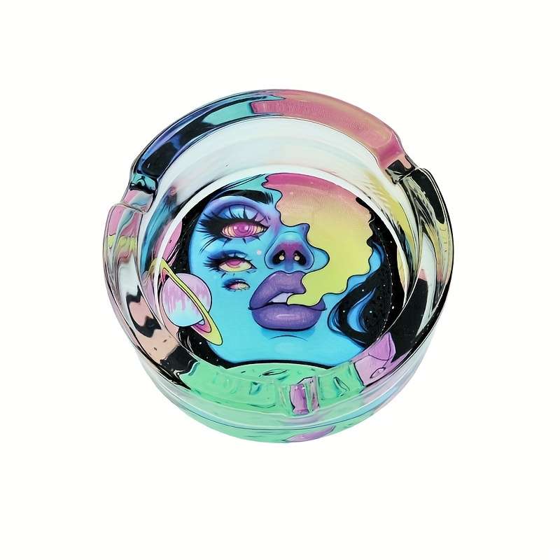 1pc A Round Transparent Glass Ashtray Decorative Non-Electric with Cigar and Cigarette Holder f