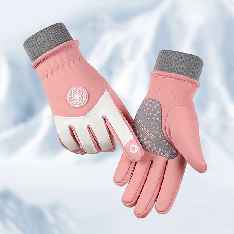 1 Pair Five Star Ski Gloves Gray Warm Gloves